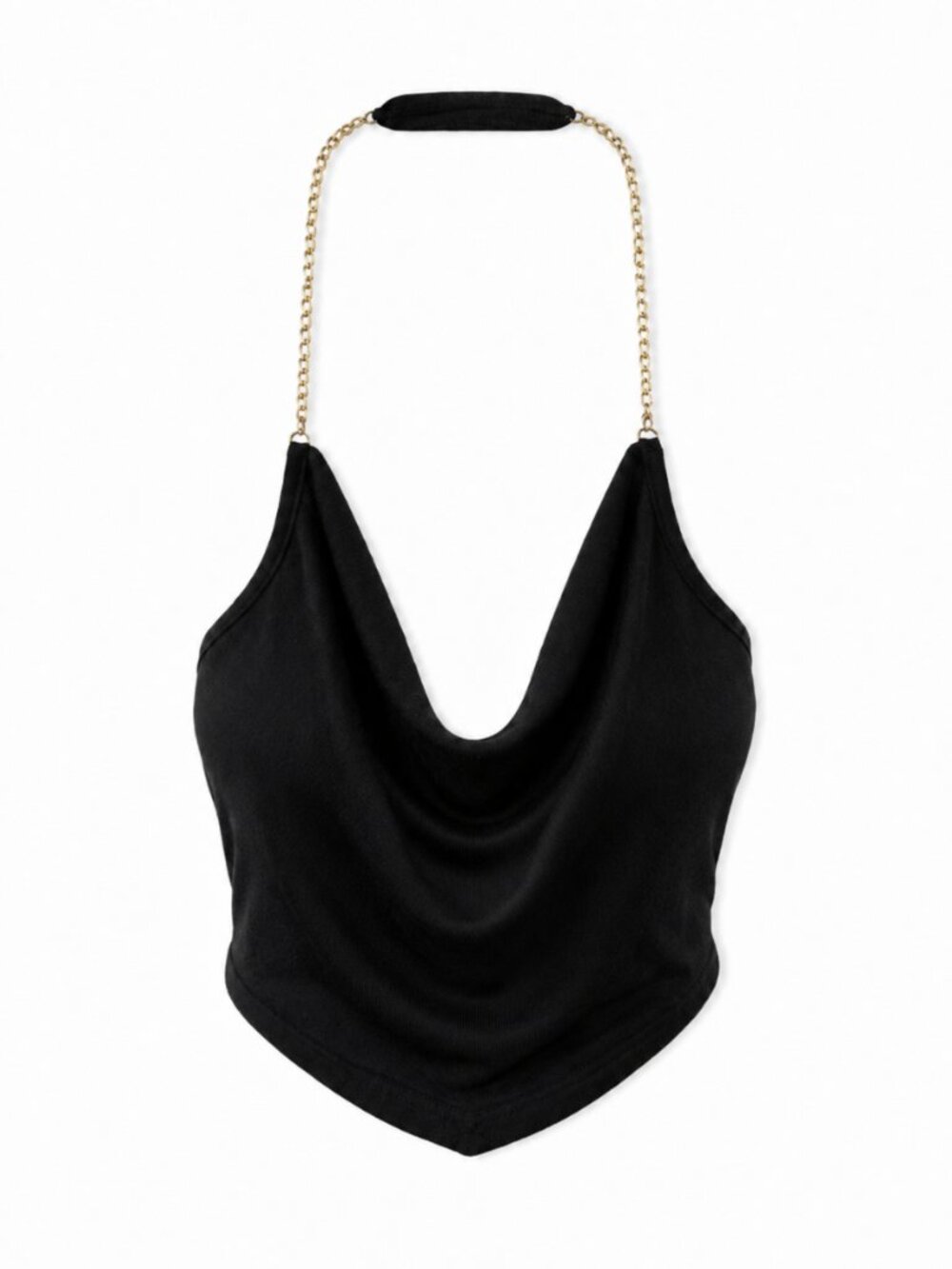 🦋 2/30 Wet Seal Black Gold Chain Halter Cowl Neck Crop Top Size M